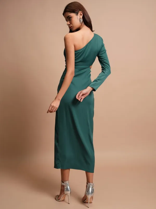 Tokyo Talkies Women Green Solid Maxi Dress