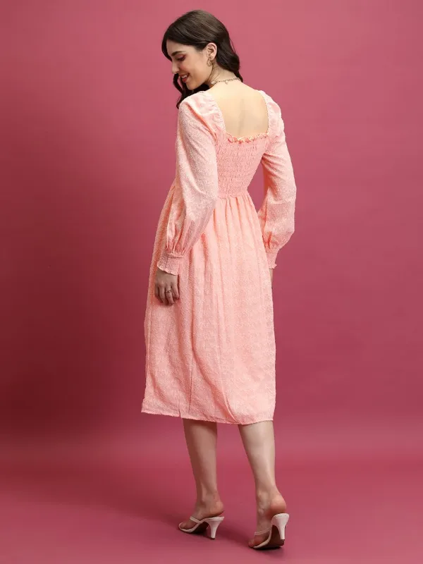  Tokyo Talkies Women Peach Self Design Fit And Flare Dresses