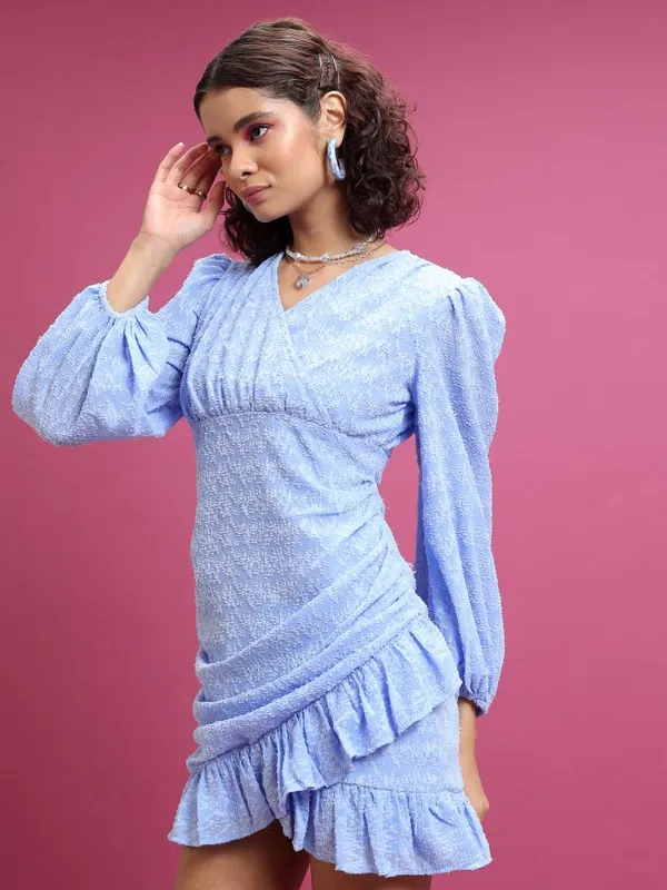  Tokyo Talkies Women Blue Solid Wrap Dresses