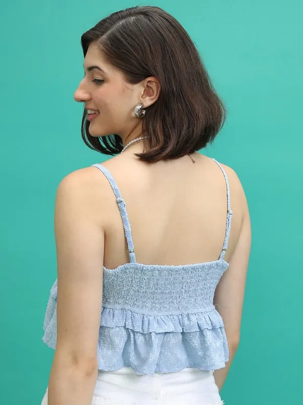  Tokyo Talkies Women Blue Self Design Peplum Tops