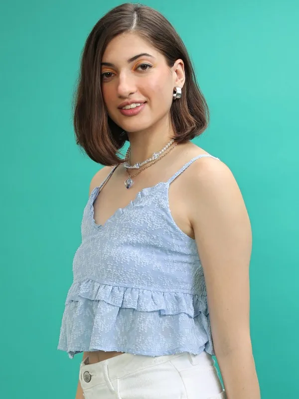  Tokyo Talkies Women Blue Self Design Peplum Tops