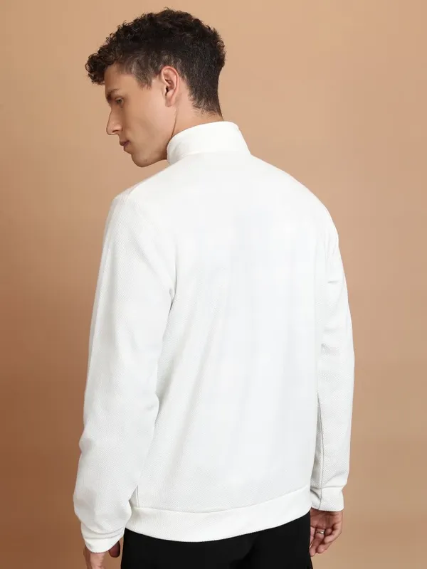  Highlander Men White High Neck Front-Open Sweatshirts