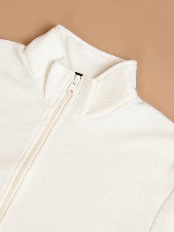  Highlander Men White High Neck Front-Open Sweatshirts