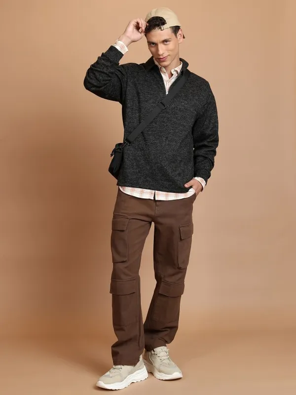  Highlander Men Black Shirt Collar Pullover Sweaters