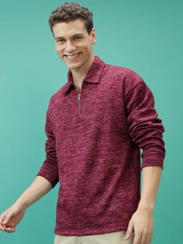  Highlander Men Maroon Shirt Collar Pullover Sweaters