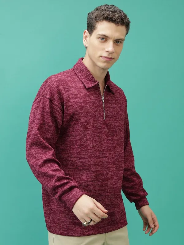  Highlander Men Maroon Shirt Collar Pullover Sweaters