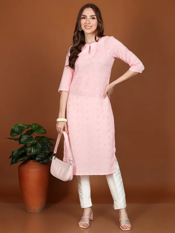  Vishudh Women Pink Embroidered Straight Kurtas
