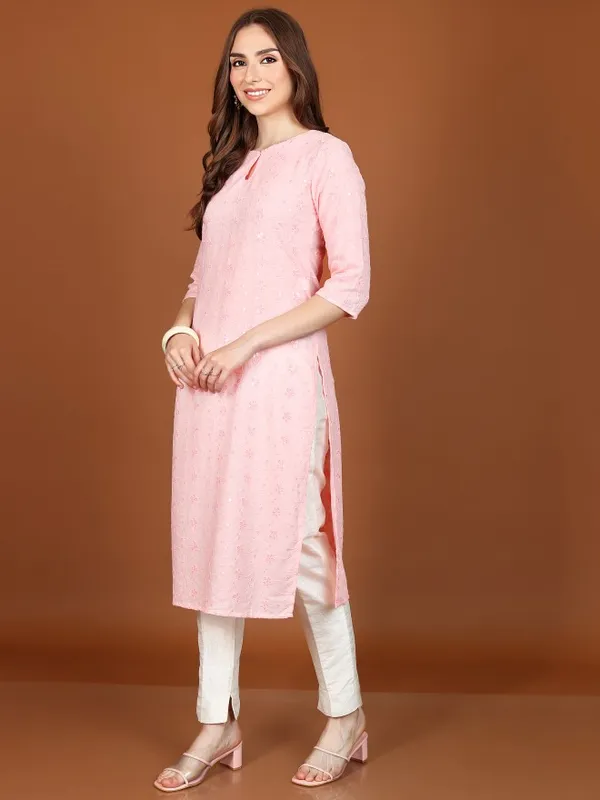  Vishudh Women Pink Embroidered Straight Kurtas