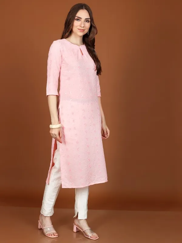  Vishudh Women Pink Embroidered Straight Kurtas