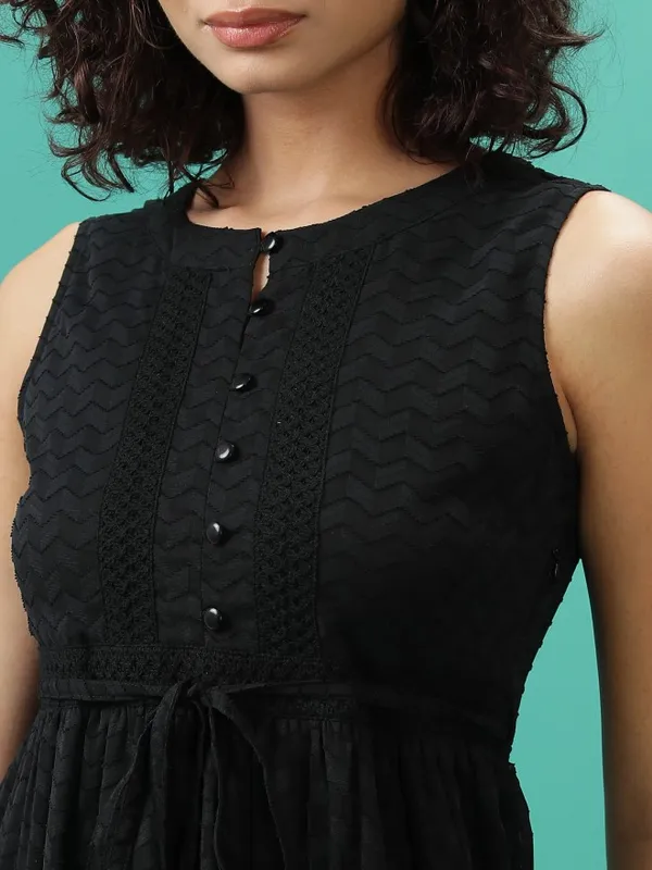 Tokyo Talkies Women Black Self Design Fit And Flare Dress