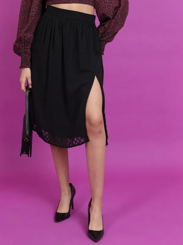 Tokyo Talkies Women Black Knee Length Skirt