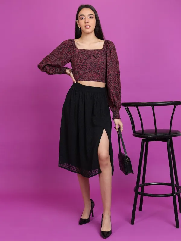 Tokyo Talkies Women Black Knee Length Skirt