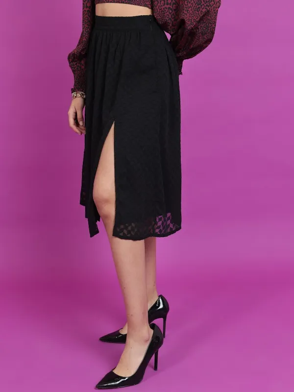 Tokyo Talkies Women Black Knee Length Skirt