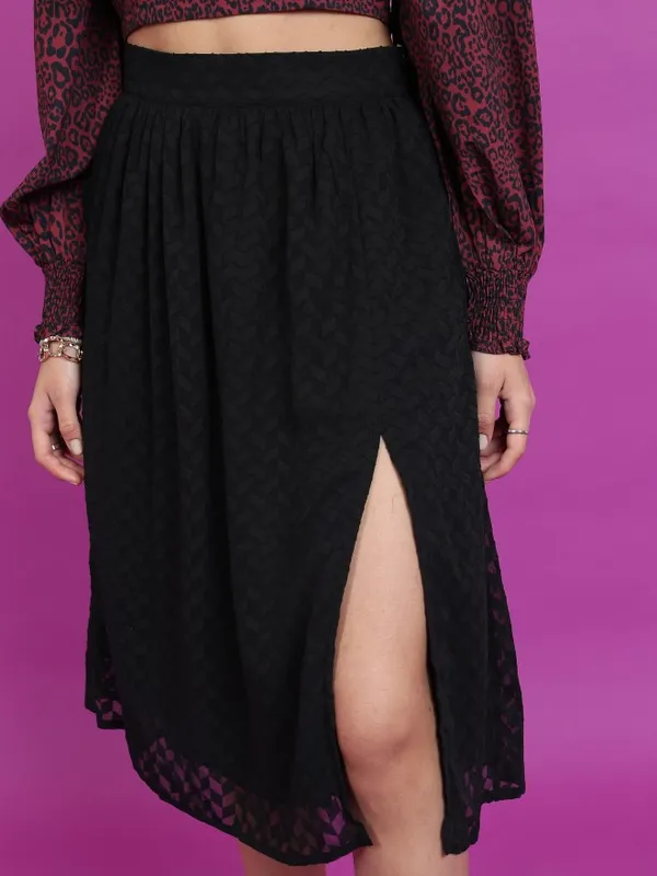 Tokyo Talkies Women Black Knee Length Skirt