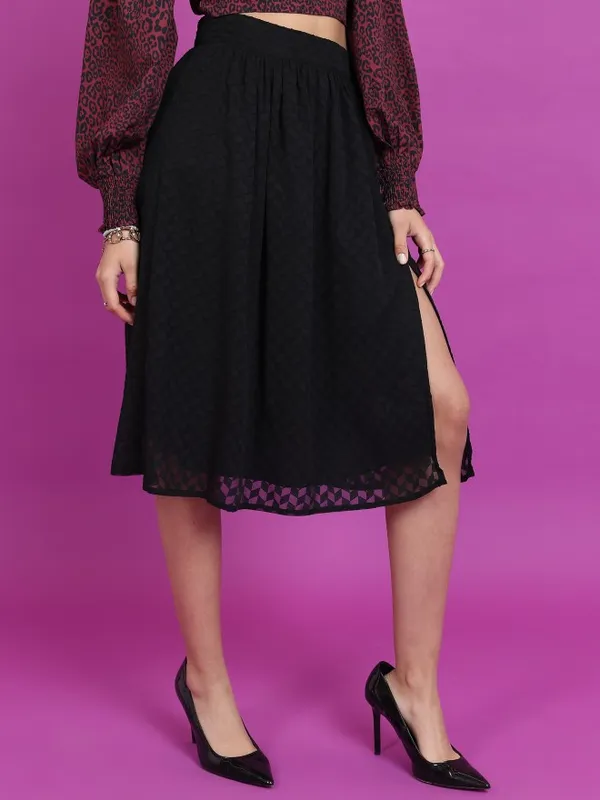 Tokyo Talkies Women Black Knee Length Skirt