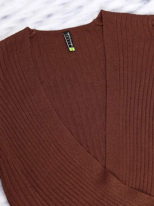 Tokyo Talkies Women Brown V-Neck Sweaters