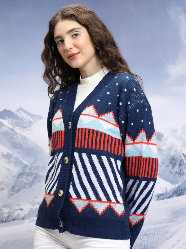  Tokyo Talkies Women Navy Blue V-Neck Sweaters