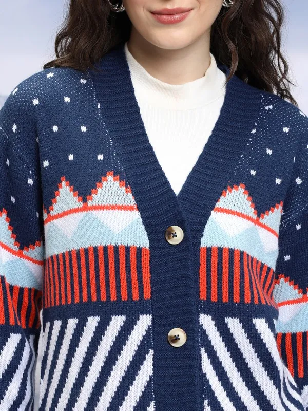  Tokyo Talkies Women Navy Blue V-Neck Sweaters