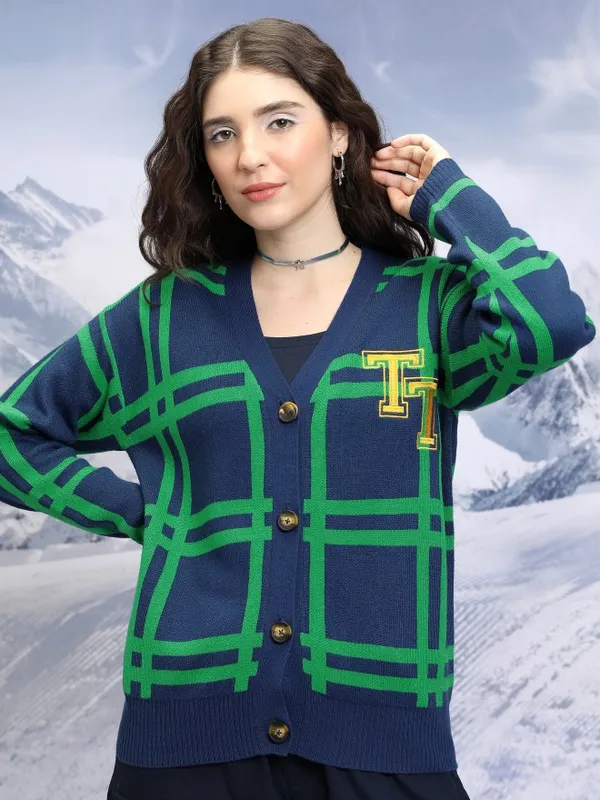  Tokyo Talkies Women Navy Blue V-Neck Sweaters
