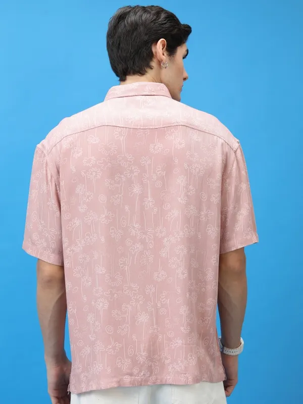  Ketch Men Pink Printed Slim Fit Casual Shirts