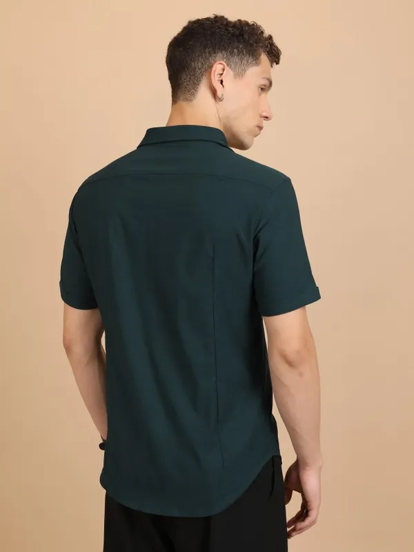  Ketch Men Teal Solid Slim Fit Casual Shirts