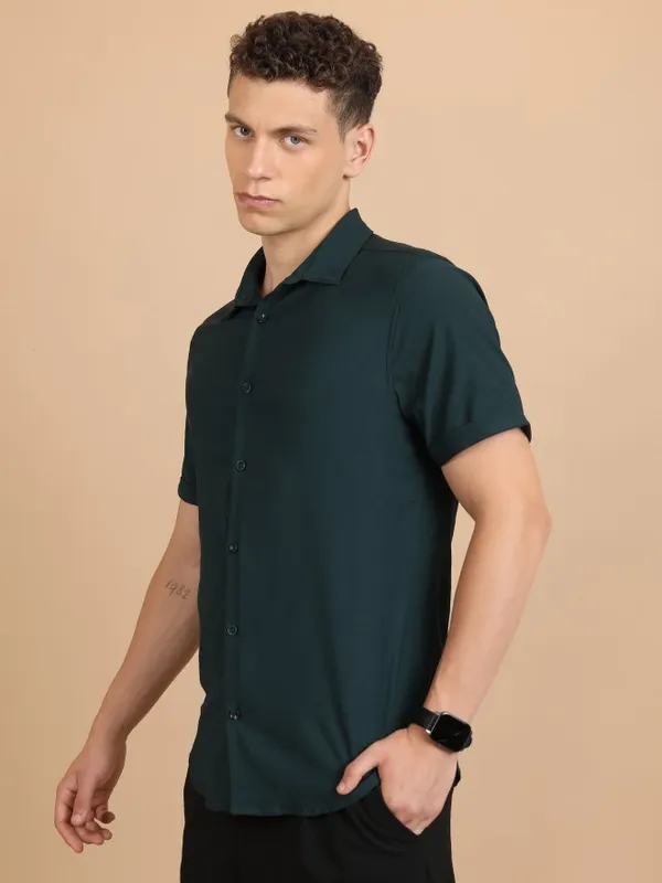  Ketch Men Teal Solid Slim Fit Casual Shirts