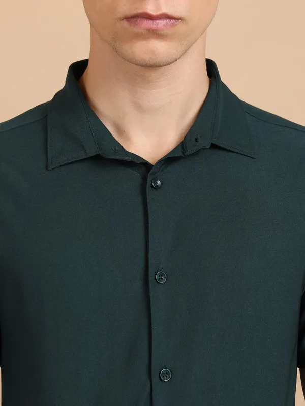  Ketch Men Teal Solid Slim Fit Casual Shirts