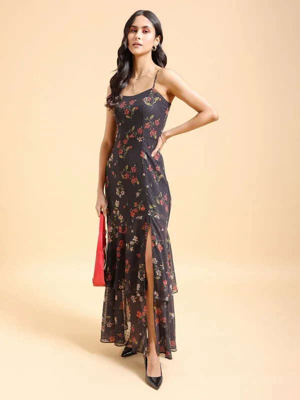 Tokyo Talkies Women Black Printed Maxi Dress