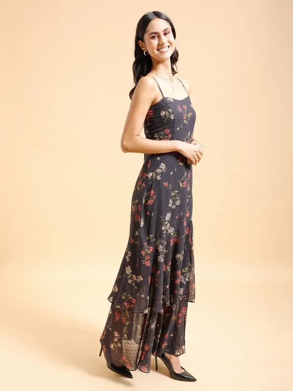 Tokyo Talkies Women Black Printed Maxi Dress