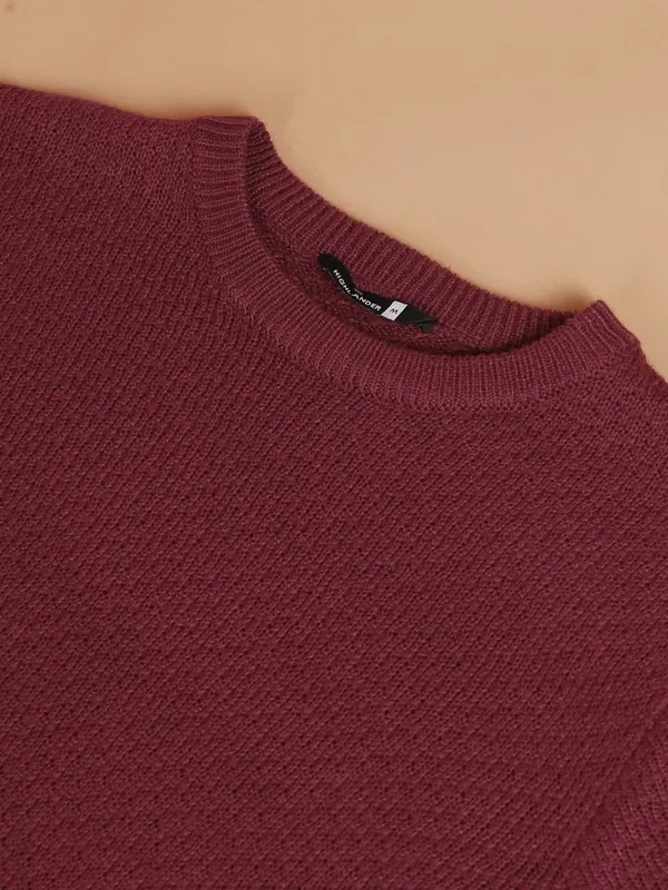 Highlander Men Red Round Neck Pullover Sweaters