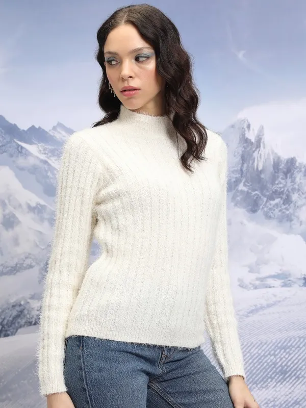  Tokyo Talkies Women White Turtle Neck Sweaters