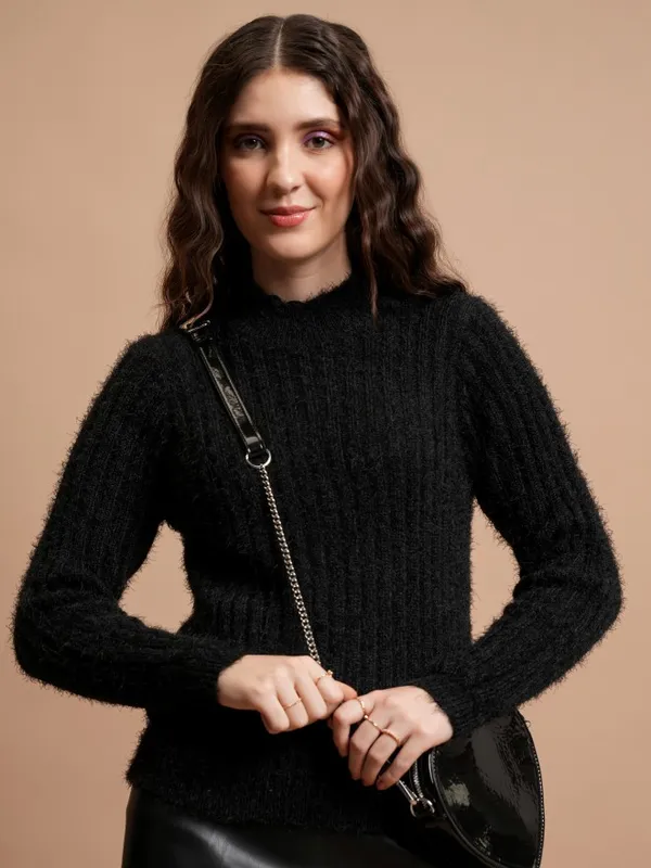  Tokyo Talkies Women Black High Neck Sweaters