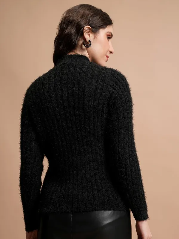  Tokyo Talkies Women Black High Neck Sweaters