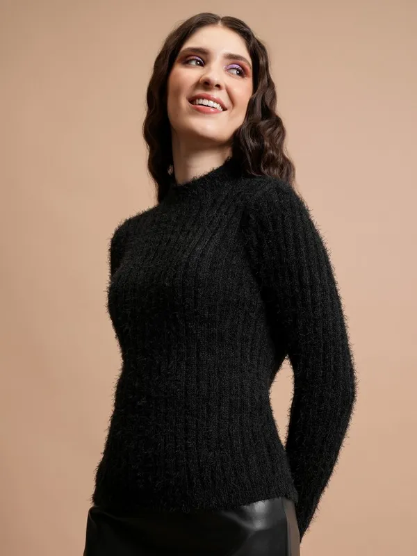  Tokyo Talkies Women Black High Neck Sweaters