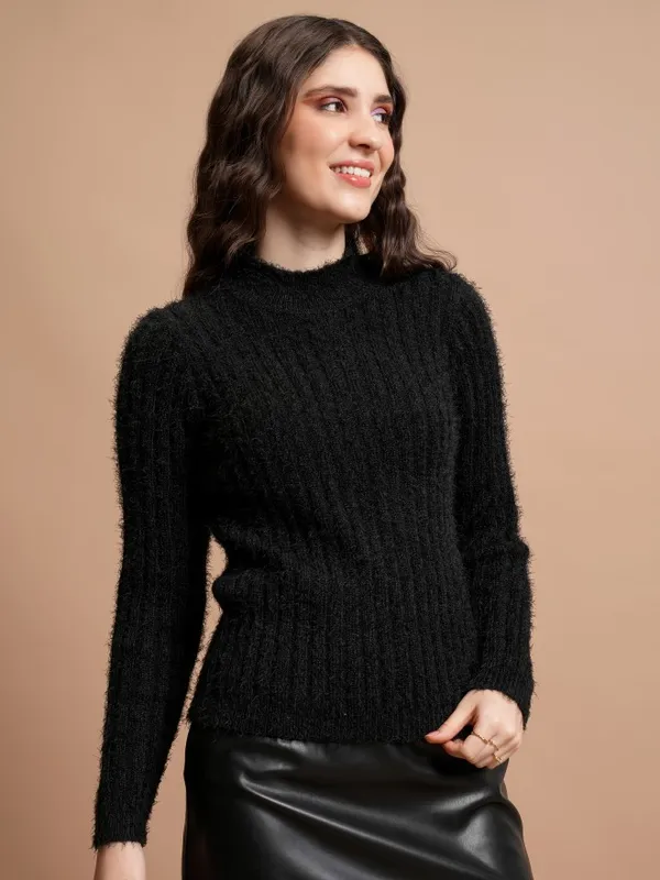  Tokyo Talkies Women Black High Neck Sweaters