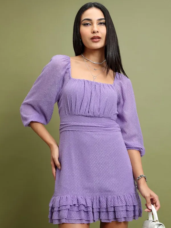  Tokyo Talkies Women Purple Self Design Fit And Flare Dresses