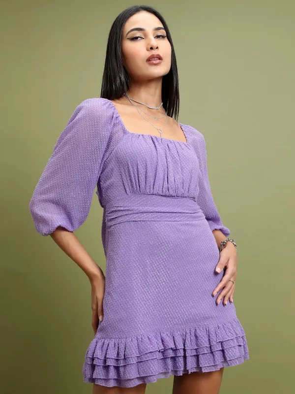  Tokyo Talkies Women Purple Self Design Fit And Flare Dresses