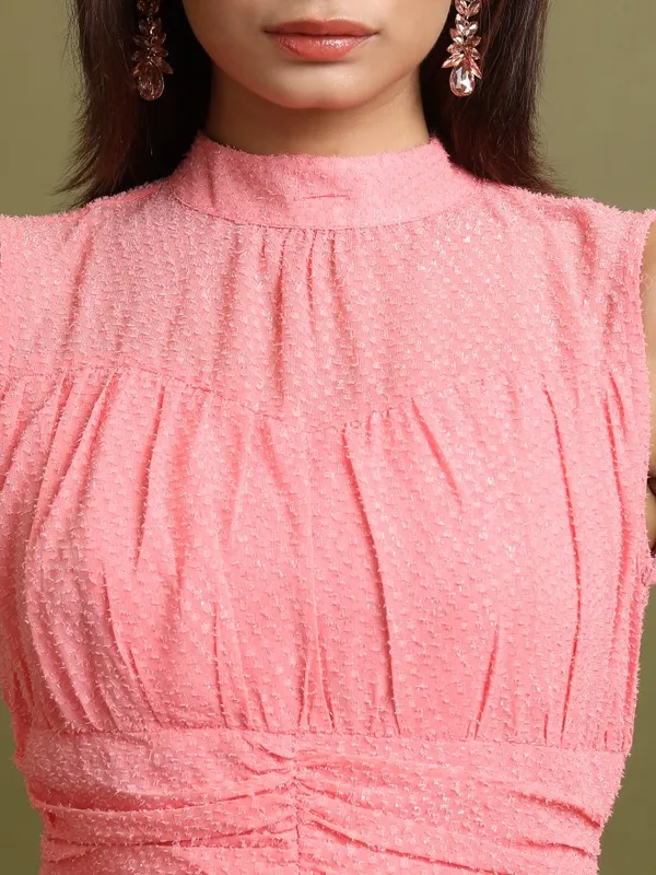  Tokyo Talkies Women Pink Self Design Fit And Flare Dresses