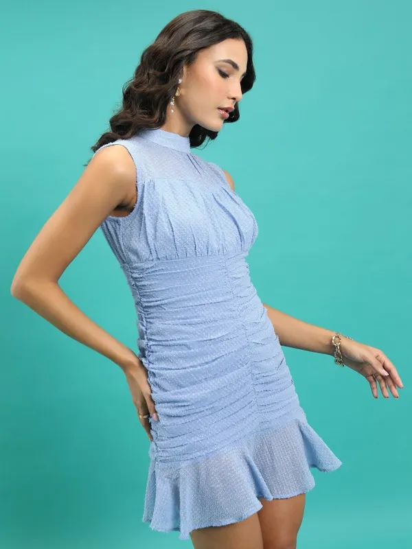 Tokyo Talkies Women Blue Self Design Fit And Flare Dress