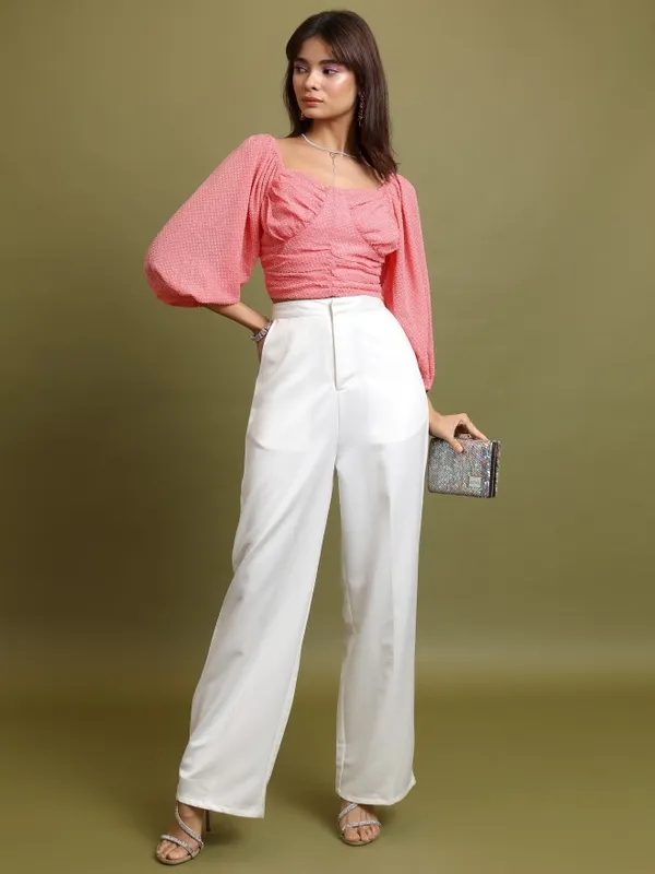  Tokyo Talkies Women Pink Self Design Regular Tops