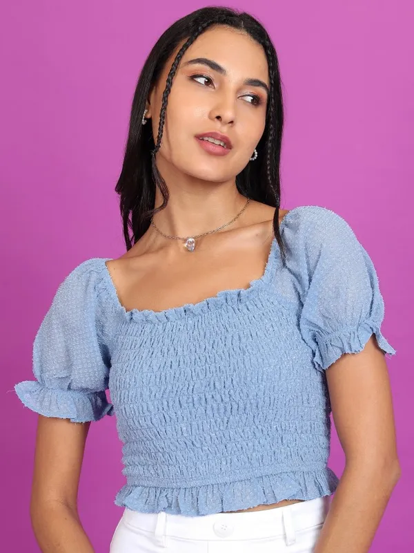  Tokyo Talkies Women Blue Solid Regular Tops