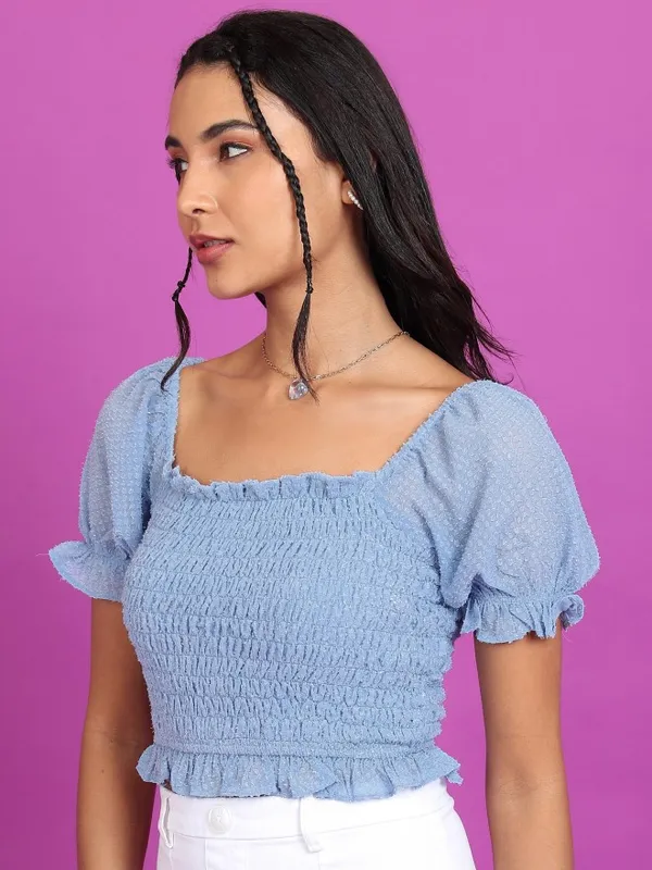  Tokyo Talkies Women Blue Solid Regular Tops