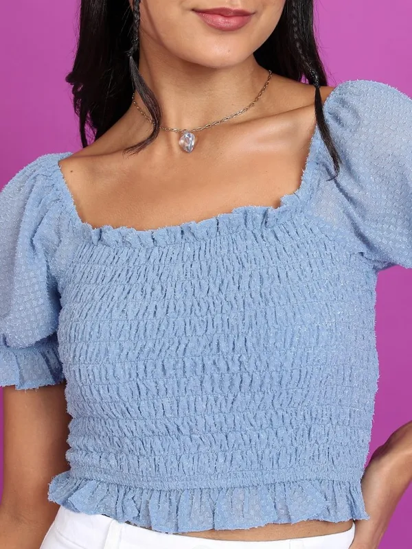  Tokyo Talkies Women Blue Solid Regular Tops