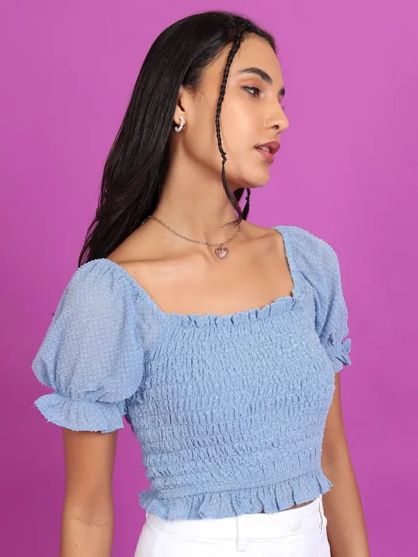  Tokyo Talkies Women Blue Solid Regular Tops