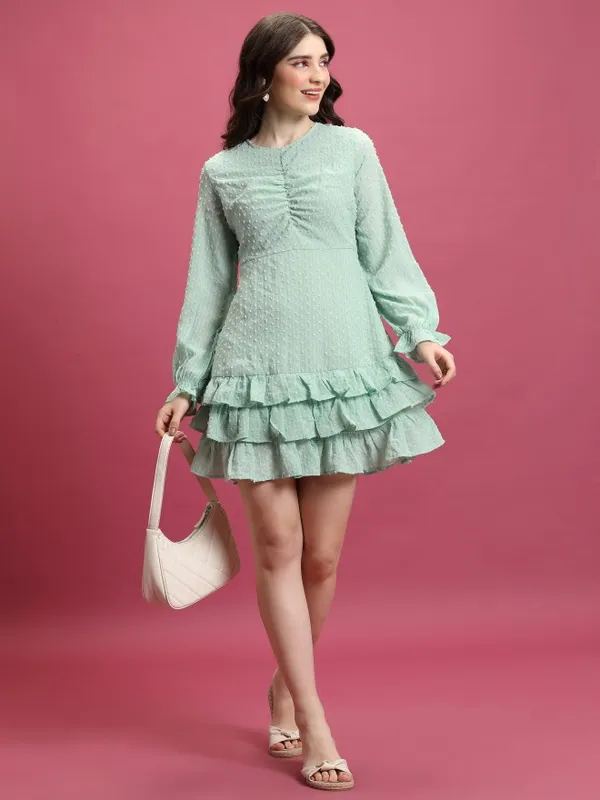 Tokyo Talkies Women Green Self Design Fit And Flare Dress