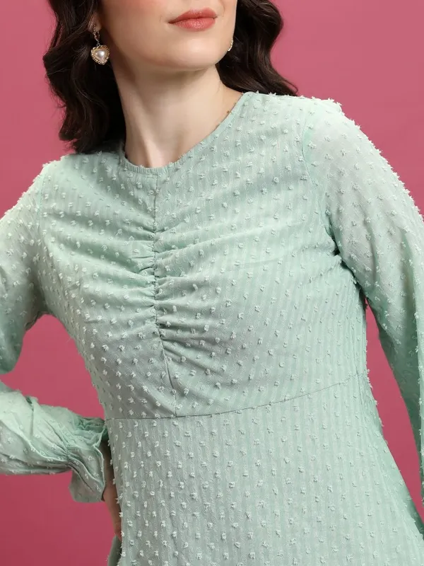 Tokyo Talkies Women Green Self Design Fit And Flare Dress