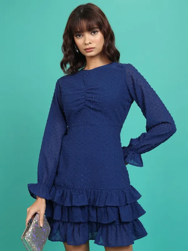  Tokyo Talkies Women Navy Blue Self Design Fit And Flare Dresses