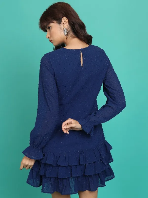  Tokyo Talkies Women Navy Blue Self Design Fit And Flare Dresses