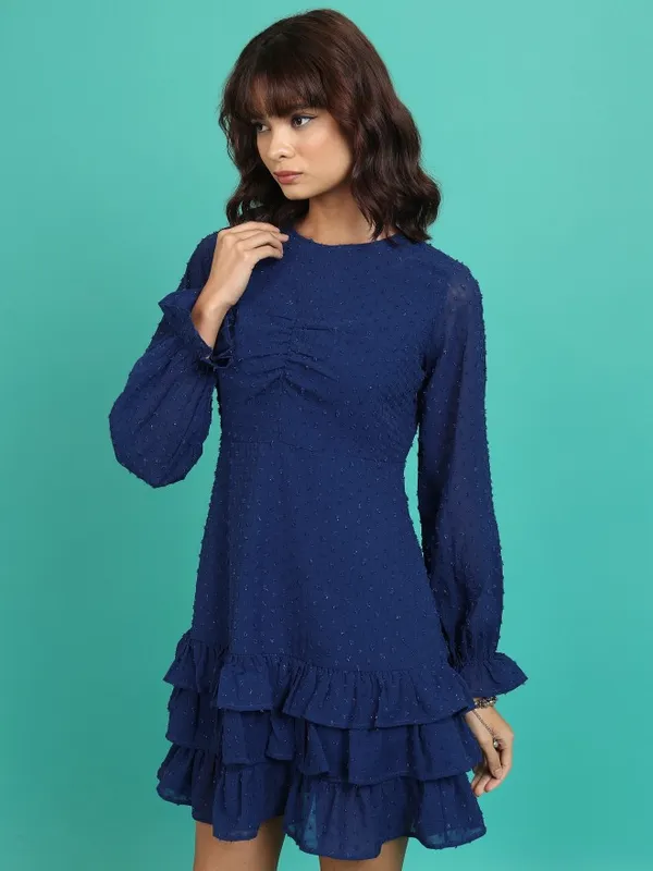  Tokyo Talkies Women Navy Blue Self Design Fit And Flare Dresses