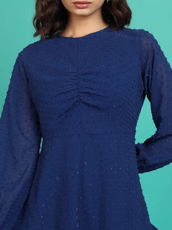  Tokyo Talkies Women Navy Blue Self Design Fit And Flare Dresses